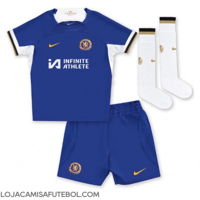 Camisa de Futebol Chelsea Raheem Sterling #7 Equipamento Principal Infantil 2023-24 Manga Curta (+ Calças curtas)